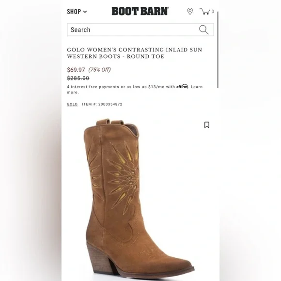 GOLO WOMEN'S CONTRASTING INLAID SUN WESTERN BOOTS - ROUND TOE - Picture 2 of 9